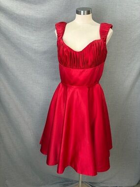 NWT Unique Vintage Red Satin Ruched Sweetheart Fit Flare Dress Plus Size XL